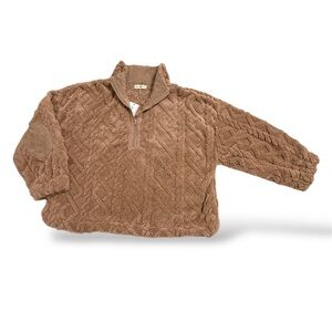 Brown Textured Pullover Sweater 2X New with Tags Corduroy Accents Half Zip Up